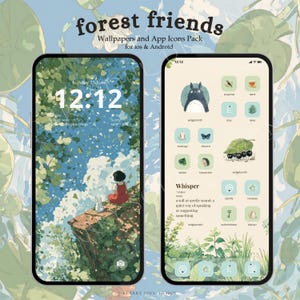 Forest Friends App Icons | Studio Ghibli Inspired iOS & Android Theme, Green Whimsical Wallpapers