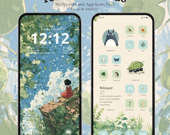 Forest Friends App Icons | Studio Ghibli Inspired iOS & Android Theme, Green Whimsical Wallpapers