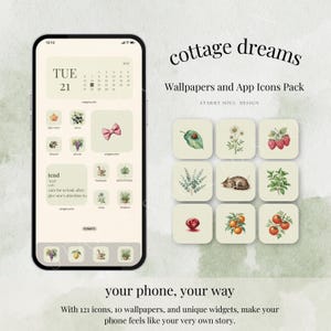 Cottage Dreams App Icons Pack | Cottagecore Aesthetic | Whimsical Green Vintage Icons & Wallpapers | Cozy Farm Theme IOS 18 Android Samsung