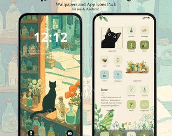 Kiki's Magic Store App Icons | Studio Ghibli Inspired iOS & Android Phone Theme, Cute Anime Green Aesthetic Wallpapers