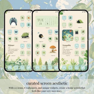 Forest Friends App Icons | Studio Ghibli Inspired iOS & Android Theme, Green Whimsical Wallpapers image 2