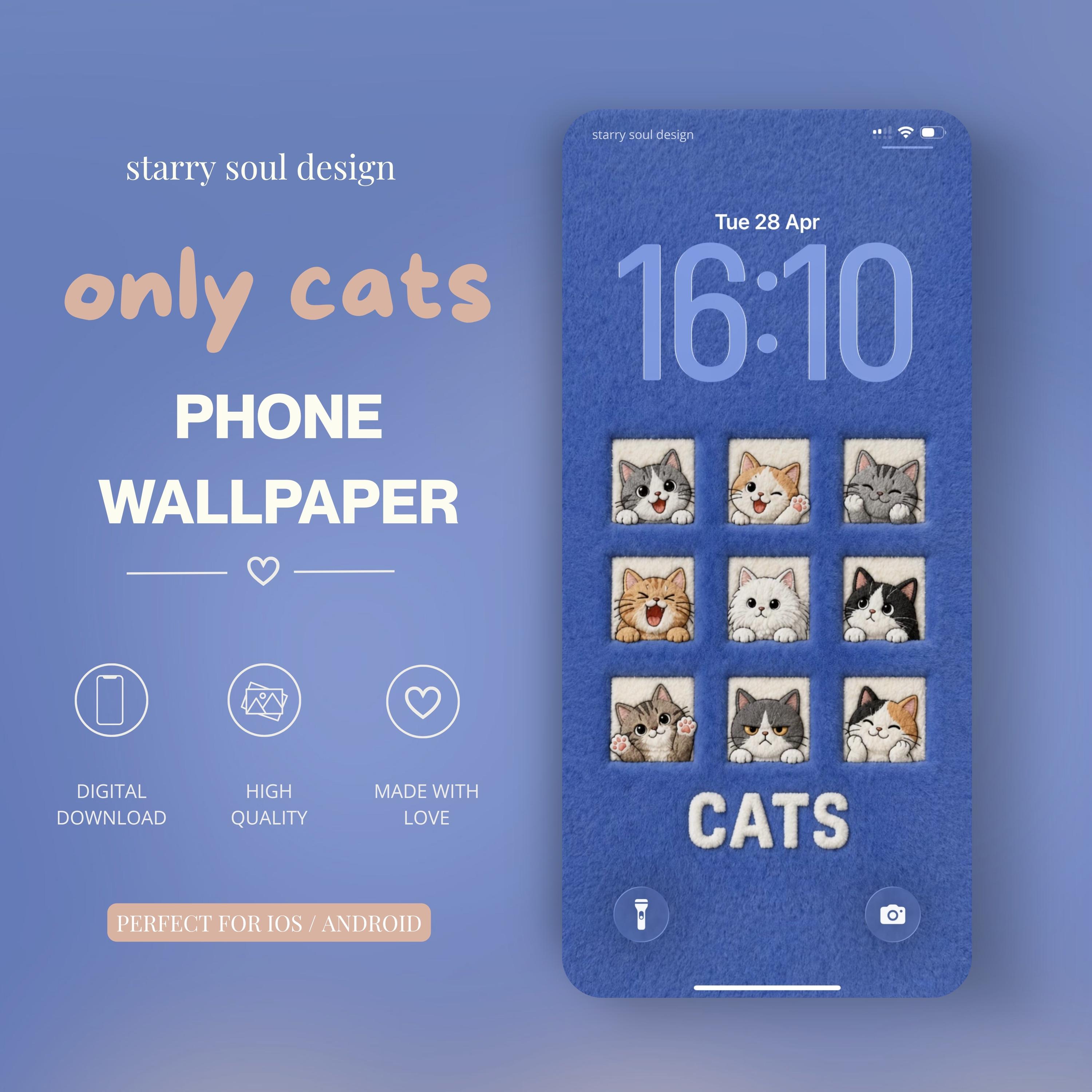 Cute Cat Wallpaper iPhone Android, Kawaii Cats Phone Wallpaper, Cozy ...