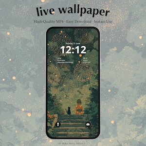 Anime Girl & Cat Firework Live Wallpaper | Japanese Animated Phone Background | Cozy Lofi Studio Ghibli Inspired Motion Wallpaper