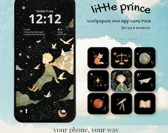 Little Prince Wallpaper & App Icons Pack | Whimsical Storybook IOS Android Theme | Cute Kawaii Celestial Dark Witchy Aesthetic Phone Theme