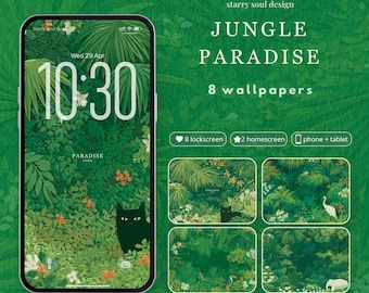 Pack de fonds d'écran Jungle Paradise, fond d'écran botanique vert pour téléphone et iPad, ensemble de fonds d'écran de forêt tropicale
