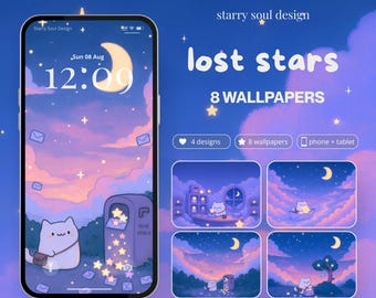 Fonds d'écran Lost Stars pour iPhone, iPad et Android | Écran de verrouillage kawaii pour iPhone et iPad, fonds d'écran anime de chats mignons