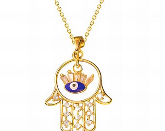 18K Gold Hamsa Hand Necklace | Evil Eye Protection Pendant
