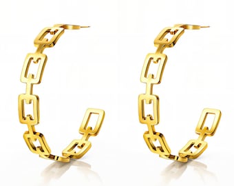 Enchanting Gold Link Hoop Stainless Steel Earrings | Statement Piece | Jewelry Gift for Her