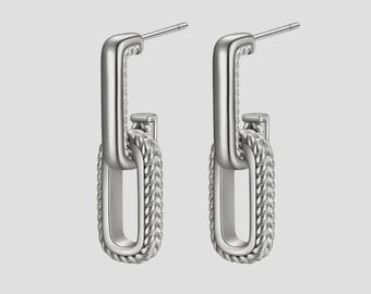 Enchanting Silver Link Stainless Steel Earrings | Statement Piece | Jewelry Gift for Her