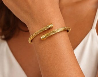 Elegant Gold Cuff Bracelet | Rope Twist Open Bangle | Simple Luxury Bracelet for Women