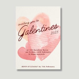 Bearbeitbare Galentinen- und Valentinstagseinladungsvorlage - Druckbare digitale Einladung, sofortiger Download & Aquarellherzen Evite