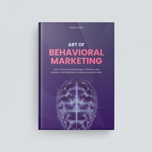 May include: A book cover with a purple background featuring the title "ART OF BEHAVIORAL MARKETING" in pink and white text. The cover also includes the text "DIGITAL EDGE" and a graphic of a brain.