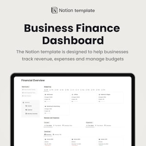 Business Finance Dashboard. This Notion template is designed to help businesses efficiently manage their finances.