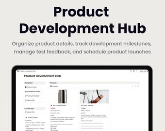 Productontwikkelingshub. Organiseer productdetails, houd de voortgang bij, beheer testfeedback en plan lanceringen in één Notion-werkruimte.