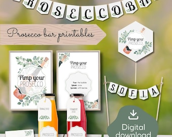Prosecco Bar printable, Mimosa Bar, Prosecco bridal shower, Pimp your prosecco sign, Prosecco Bar Bundle, summer party
