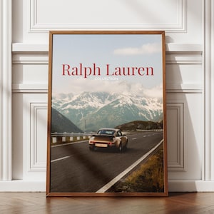 Vintage Porsche Mountain muurkunstposter - oude geldstijl trendy muurafdruk Ralph Lauren-stijl muurdecoratie
