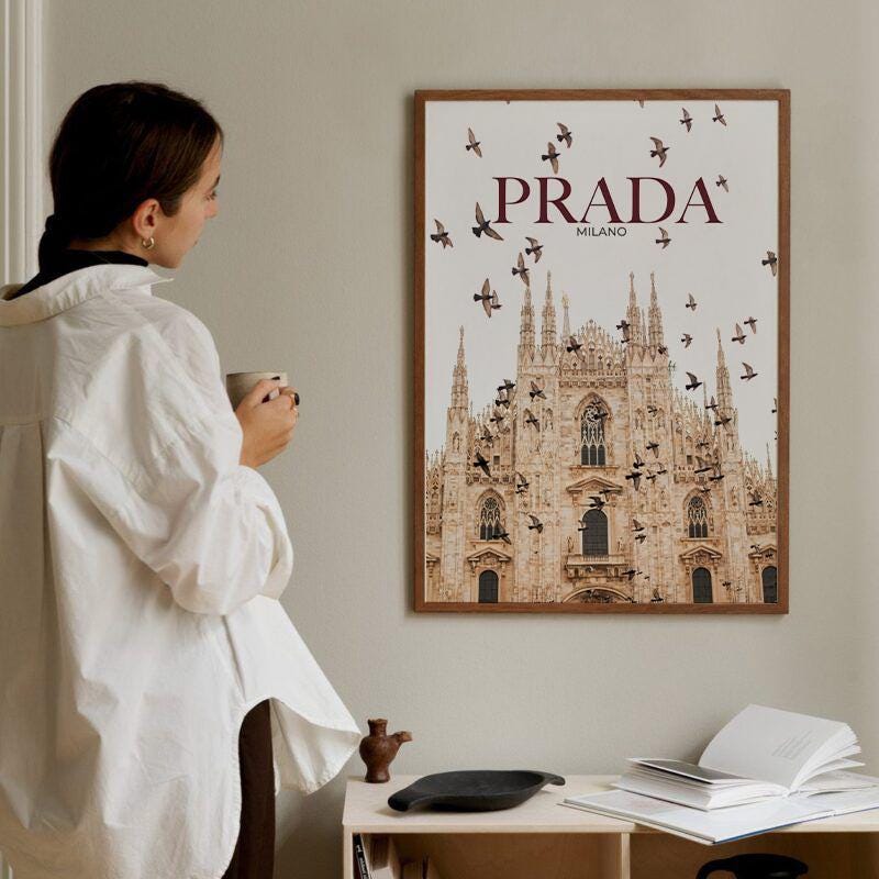 PRADA MILANO アートパネル ポスター Prada Milan Cathedral Poster: Vintage Italy Fashion Wall Art