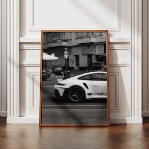 Porsche GT3 RS-print – Porsche stadsmuur luxe auto decor minimalistische auto muurposter cadeau voor hem (digitale download)