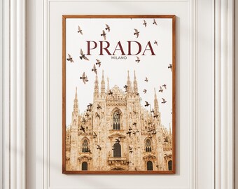 Prada Milan Cathedral Poster: Vintage Italy Fashion Wall Art