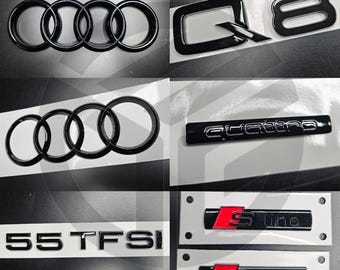Audi Q8 Gloss Black Badges Grille/Boot/Fender Full Set 2 X S-Line/Quattro/55TFSI