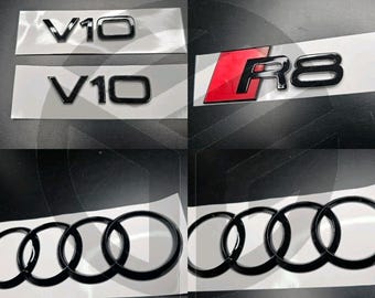 Insignias negras brillantes para el Audi R8 Gen 2 (2016-2024) en capó, maletero, portón trasero y guardabarros V10