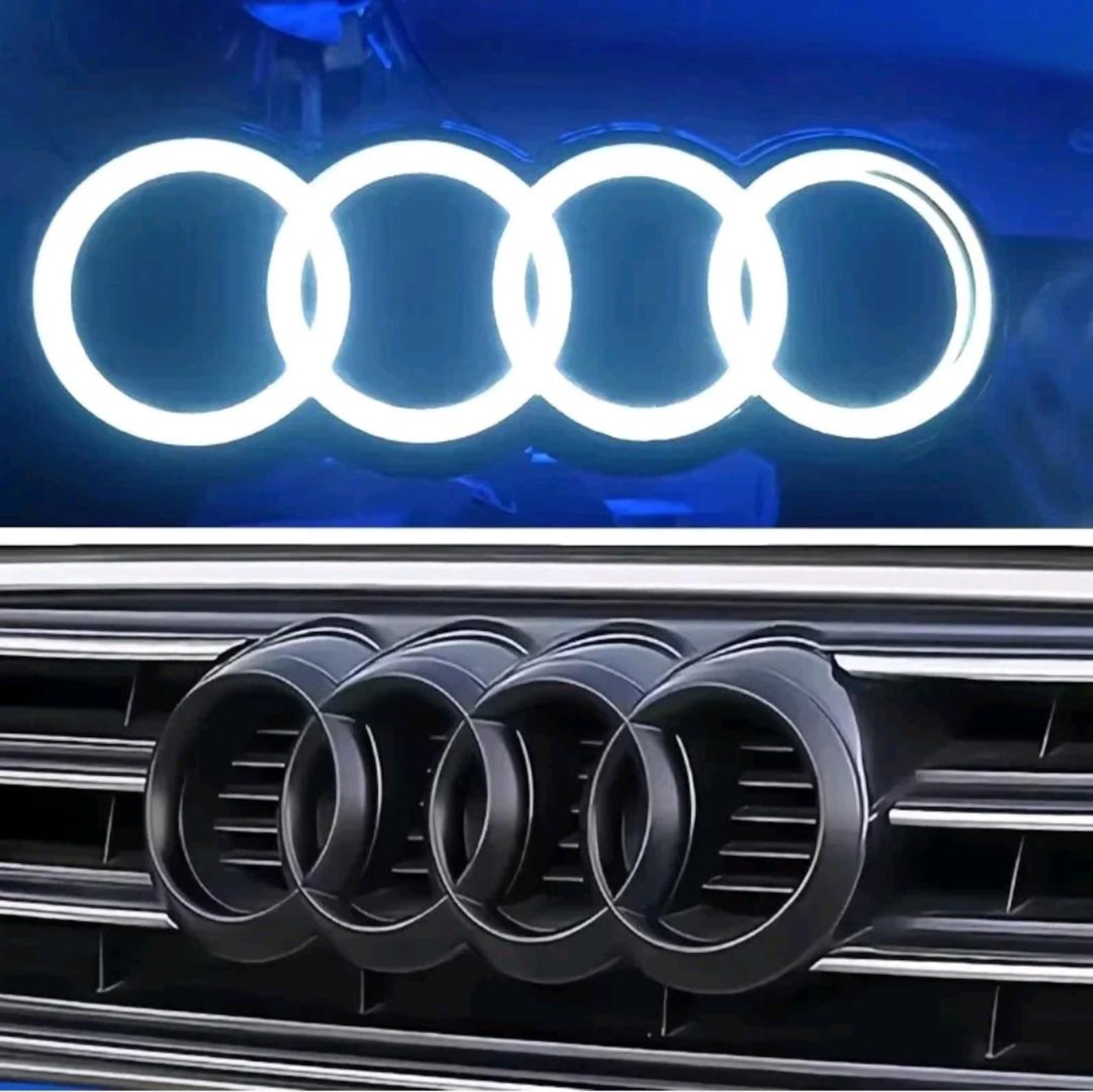 Small Audi Rings Gloss Black LED (static Edition) Light up Audi Rings Grille Badge A1 A3 ...