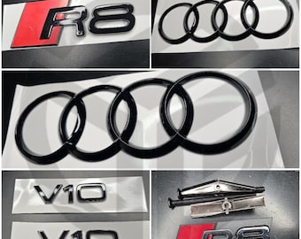 Audi R8 Gen 2 2016-2024 Gloss Black Badges Bonnet/Boot/Tailgate/Fender V10 (Includes R8 Grille Badge)