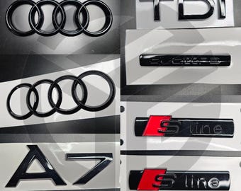 Audi A7 2012-2015 Gloss Black Badges Grille/Fender/Boot Set 2 x S-Line/TDI/QUATTRO