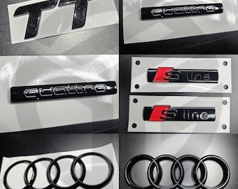 Audi TT MK2 06-14 Gloss Black Badges Bonnet/Boot/Fender Full Set 2 X S-Line/ 249mm Version (Includes 2 x Quattro)