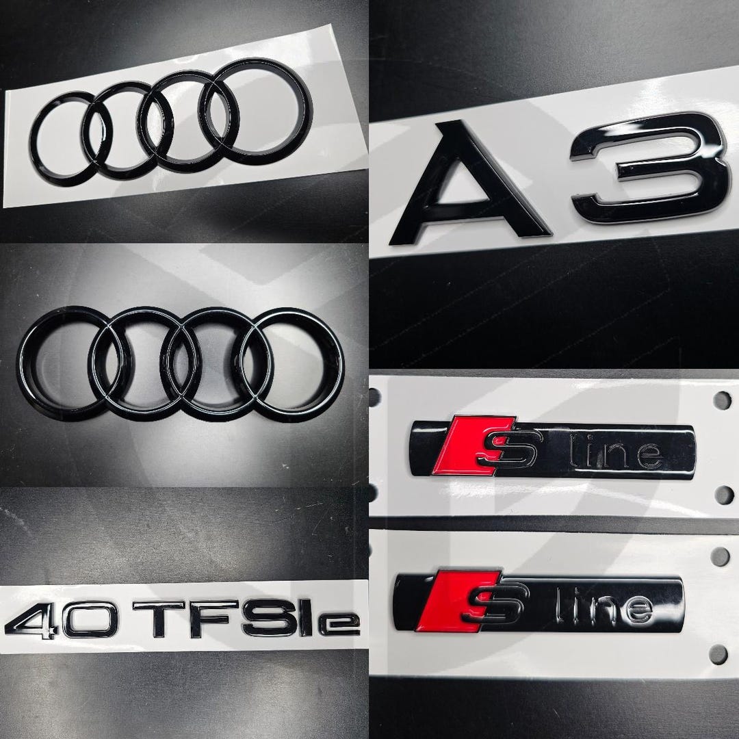 Audi A4 2020+ Gloss Black Badge Set – Grille, Boot, Fender – 2 X S-Line Emblems