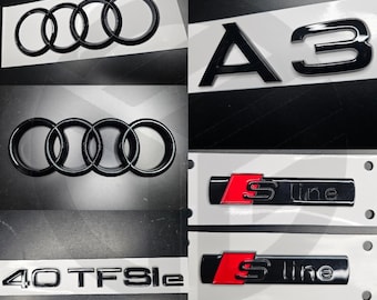 Audi A3 2021+ 8Y Hybrid Gloss Black Badges GRILLE/Boot/FENDER Set/ 2 X S-Line/40TFSI E