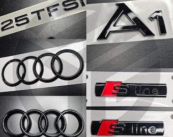 Audi A1 2019+ Gloss Black Badges Grille/Boot/Fender Full Set 2 X S-Line/25TFSI