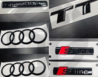 Audi TT MK3 15-23 Gloss Black Badges Bonnet/Boot/Fender Full Set 2 X S-Line Includes Quattro