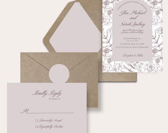 Conjunto de invitaciones de boda con diseño floral vintage: plantilla de Canva