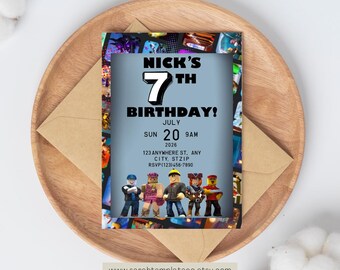 Roblox Style Birthday Invitation | Editable Canva Template | Gamer Party Invite