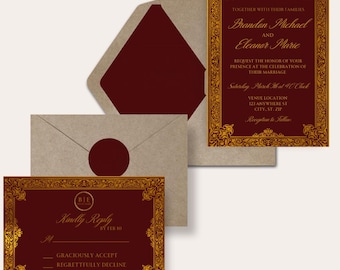 Burgunder & Goldene Hochzeitseinladung: Elegante Canva Vorlage (Digitaler Download)