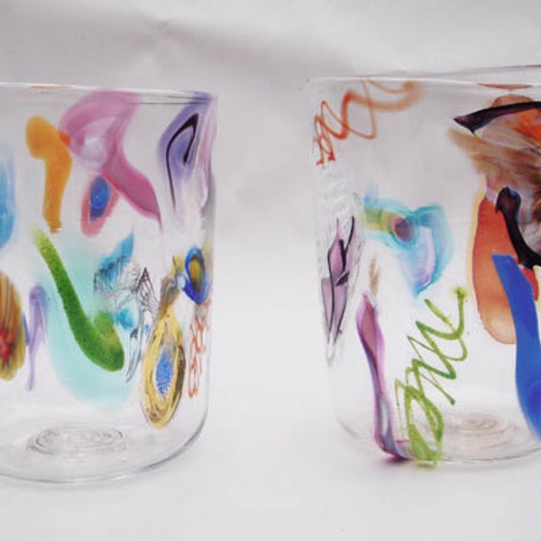 Hand Blown Art Glass Murrini Cane Tumblers COCKTAILS!