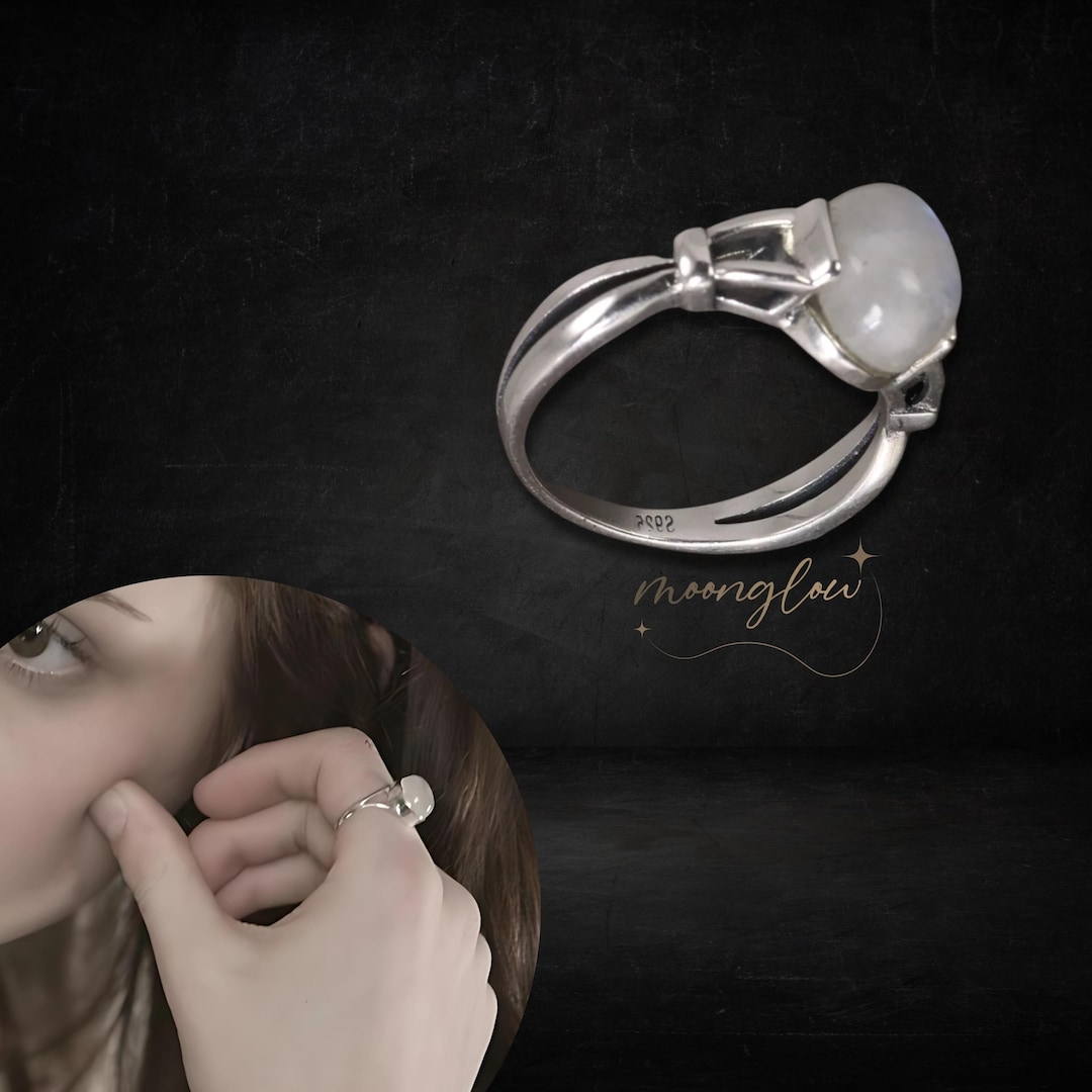 Anello Regolabile Con Pietra Di Luna E Stella - Argento 925 Ipoallergenico - Gioiello Portafortuna Per Donna - 3