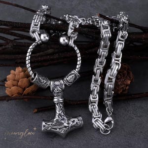 Thors hammarhalsband i rostfritt stål: Viking Mjölnir-hänge, Runakedja