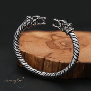 Viking Wolf Bracelet: Norse Stainless Steel Cuff Armring