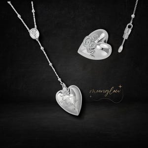 LDR Silver Spoon Necklace | Lana Rosary Heart Locket Necklace | Cremation Necklace | High Quality Heart Puffy Necklace | Lariat Y Necklace