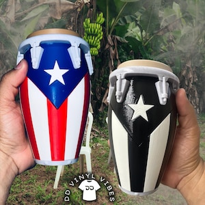 3D Printed Puerto Rican Flag Conga Drum Piggy Bank - Authentic Island Art Music.