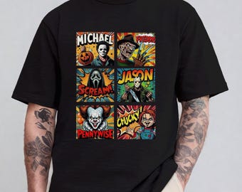 Horror Comic T-Shirt: Spooky Movie Villains Graphic Tee