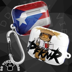 Estuches para AirPods "Yo Soy De PfknR" con la bandera puertorriqueña y El Sapo Concho. Regalo para amantes de la música, regalo divertido, orgullo puertorriqueño, diseños coloridos.