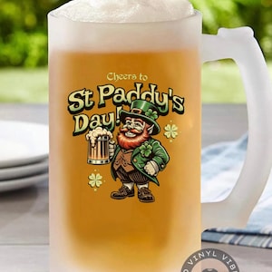 St. Patrick&#39;s Day Beer Mug: Cheers Frosted Glass, Shamrock Gift