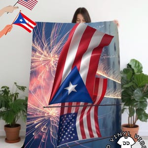 USA & Puerto Rico Flags Plush Blanket: Patriotic Home Decor