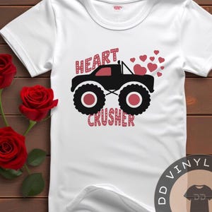 Heart Crusher Monster Truck Valentine&#39;s Day Kids T-Shirt