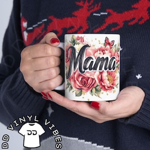 Mama Ceramic Mug, Floral Design, Gift for Mom, Mother&#39;s Day Present, Coffee Cup, Tea Mug, Kitchen Decor, Unique Birthday Gift
