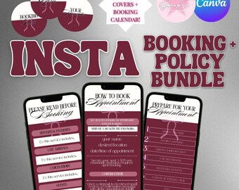 Red Booking Policy Instagram Template, Lash Tech, MUA Canva Template