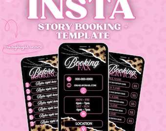 Professional Instagram Story Templates Pink Leopard |  Booking Information | Canva Editable